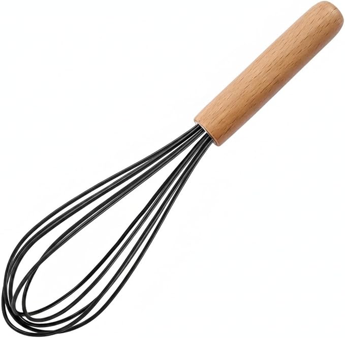 Manual Whisk with Silicone Head and Wood Handle for Coated Cookware (1 PC)