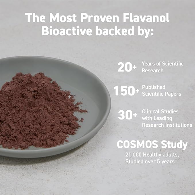 CocoaVia Cocoa Flavanols 500mg – Heart and Brain Support, High Flavanol Cocoa Extract, Boosts Nitric Oxide, Blood Circulation and Memory, Preworkout, Vegan, Gluten-Free, Dark Chocolate, 30-Day