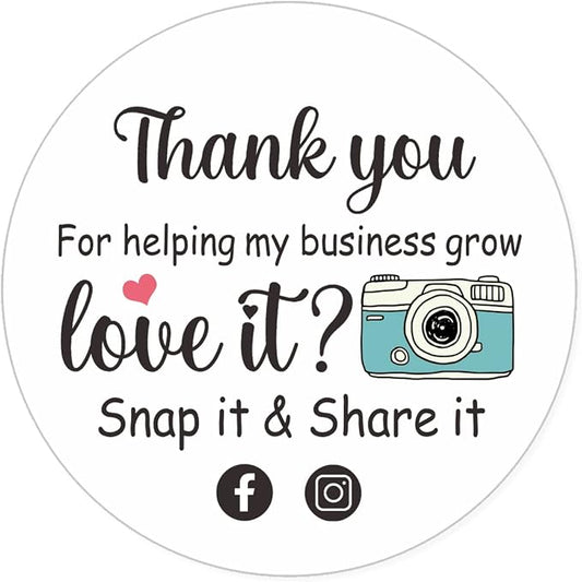 Shop Small Love It Snap and Share Retro Camera Stickers, Photography Thank You Stickers, Small Business Online Retailers Mailbox Paster for Packages 1.5" L x 1.5" H 400 PCS