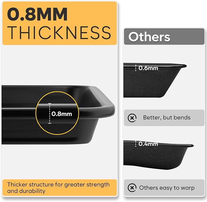 2 Pack Half Sheet Pan 17.3” x 13.1”, Cookie Sheets for Baking 0.8mm Thick Non Stick Baking Sheets for Oven Heavy Duty Baking Trays