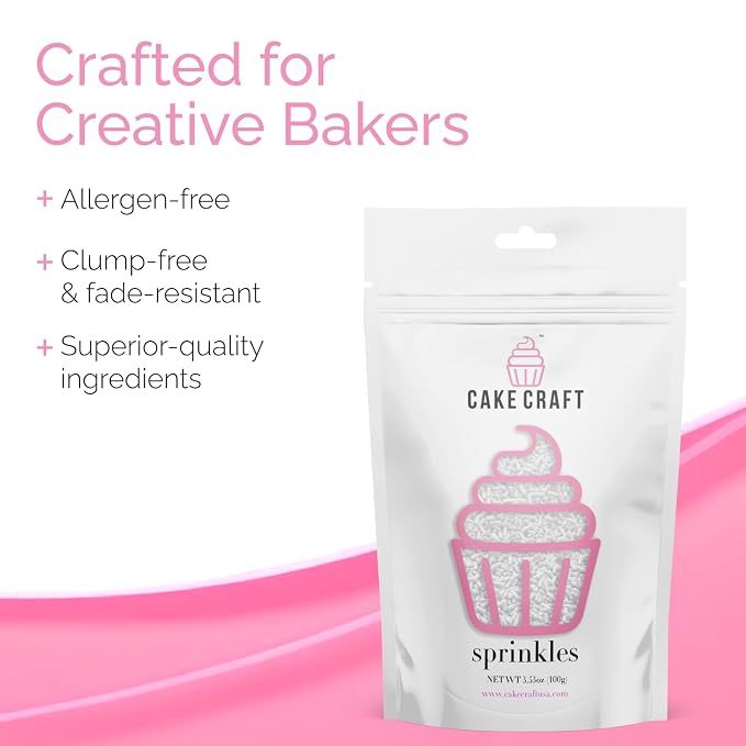 Cake Craft Sprinkles – 3-Pack (100g Each) | Decorating Cakes, Cupcakes, Cookies & More | White – Jimmies