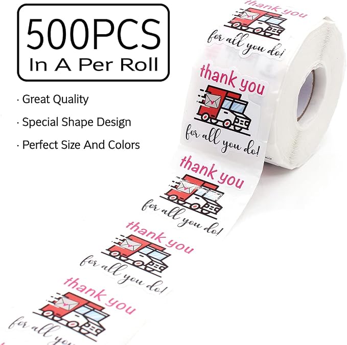 Wailozco 1.5'' Thank You for All You Do Stickers - Mail Carrier, Handmade, Business, Envelopes for Online Retailers, Small Business - 500 Labels Per Roll