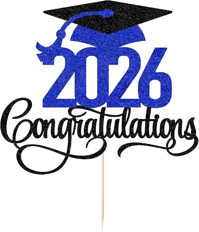 Black Dark blue Glitter 2026 Congratulations Graduation Cake Topper,Congrats Grad Cake Decor - 2026 High School/College/Senior Graduation Party Decorations Supplies