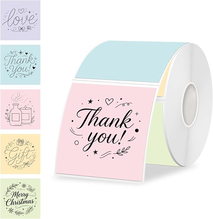 2"x2" 500pcs Square Thermal Labels, Colored Stickers for Thermal Printer | Waterproof, Multi-Color, Macaron Pastel, Oil-Proof, BPA-Free, Strong Adhesive, DIY Logo, Compatible with Munbyn/Rollo/Zebra