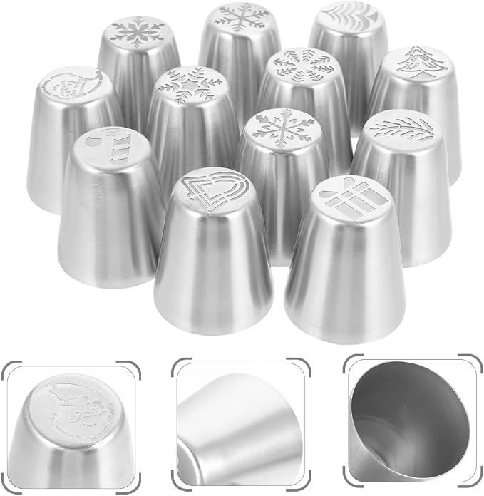 Yardwe 12Pcs Christmas Russian Piping Tips Set, Flower Frosting Nozzles Icing Tips for Cake Cookie Cupcake