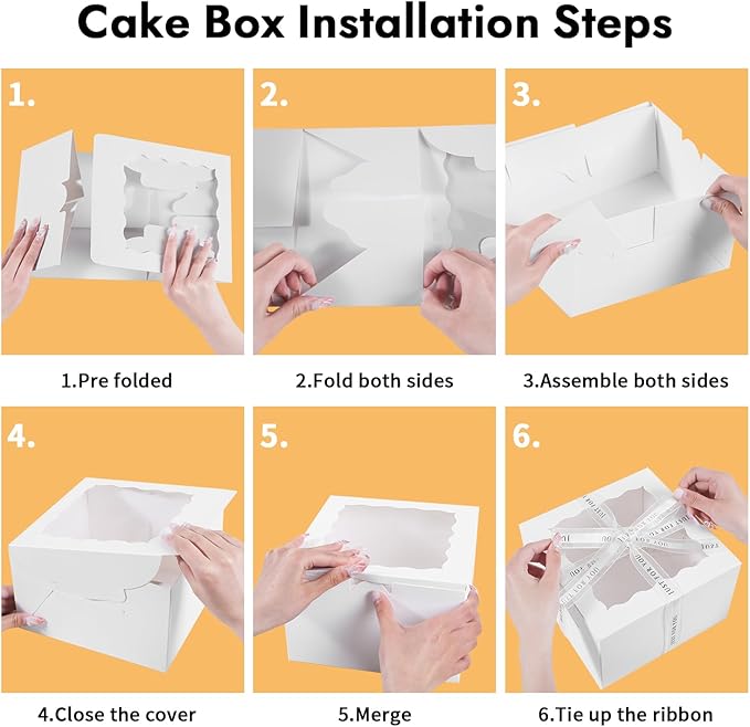 48PCS 9x9x5 Inches Cake Boxes with Window(24 Boxes &24 Boards) , White Bakery Dessert Boxes,Cajas Pasteles for Cake, Cake Carrier Container for Valentine's Day, Mother's Day, Birthday(9*9*5inch/24pcs)