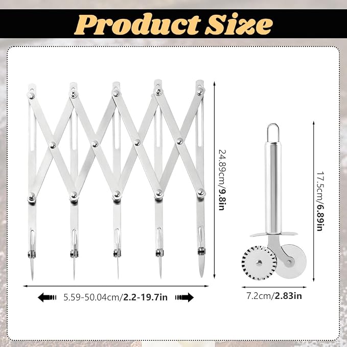 5 Wheel Stainless Steel Pizza Cutter with Double Wheel Dough Divider Expandable Multi Use Pastry Knife Baking Roller for Kitchen