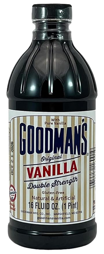 Goodman's Original Vanilla Double Strength - Gluten-Free, Non-GMO, Kosher, Low Carb & Low Calorie, a Blend of Artificial flavors with Pure Vanilla - No Animal Products, No Sugar (16oz Bottle)