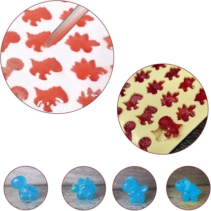 Palksky Mini Dinosaur Silicone Candy molds/Dragon Gummy Bear Mold, Non-Stick Gummie Chocolate Gelatin Tray (4-Pack+4 Droppers) Creates 192 Sweet Snacks Triceratops T-Rex Stegosaurus Brontosaurus