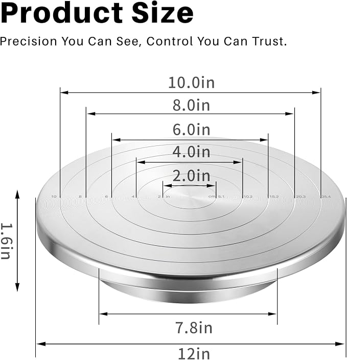 Banding Wheel, Double-Sided Pottery Turnable Wheel Aluminium Alloy Heavy Duty Metal Wheel with Ball Bearings for Ceramics Model Making Clay Modeling Cake Decor Paint Spraying (12 Inch with Scale)