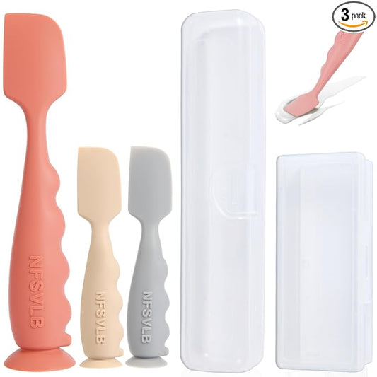 Baby Diaper Cream Spatula with Case,1 Large 2 Mini Diaper Spatula with 2 Case,Butt Spatulas Baby Diaper Cream Applicator, Soft Butt Paste spatula Diaper Rash spatulas with Case Red Gray Beige