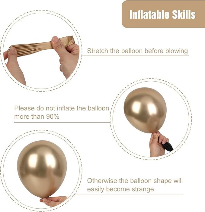RUBFAC Chrome Gold Balloons 129pcs Different Sizes Pack of 18 12 10 5 Inch, Latex Metallic Gold Balloon Garland Arch Kit for Graduation Wedding Happy Birthday Party Decoration