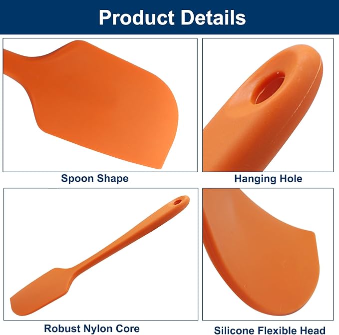 Large Silicone Spatula, 11.4 Inch Rubber Spatula with Nylon Core, Heat Resistant to 446°F, Kitchen Cooking Utensils Baking Bowl Scraper for Mixing & Scraping (Orange)