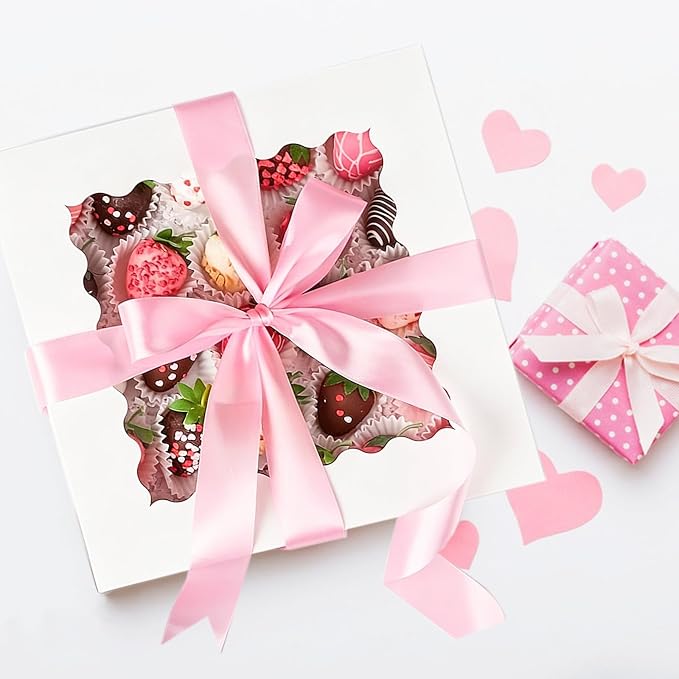 Kucoele Pie Boxes, 12 x 12 x 2.5 Inches, 20 PCS, White | Auto-Popup, with Window, Bakery Boxes, Cookie Boxes, Treat Boxes, For Chocolate Strawberries, Pastries, Muffins, Donuts