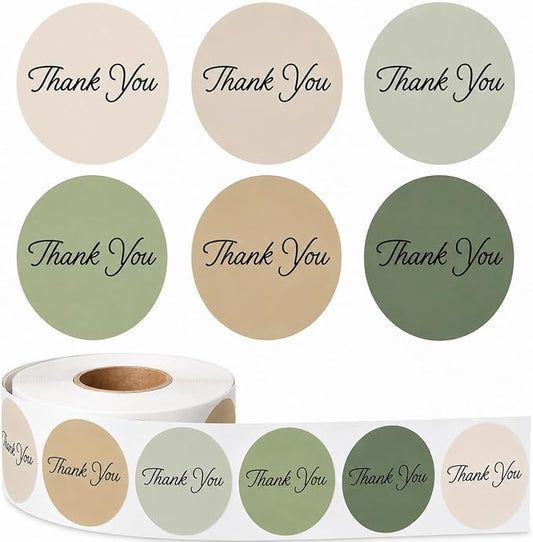 Sage Green Thank You Stickers Roll for Small Business - 500 Pcs 1.5 Inch Round Thank You Labels for Packaging, Boho Green Envelope Seals for Baby Shower, Wedding Favors, Eucalyptus & Botanical Gifts