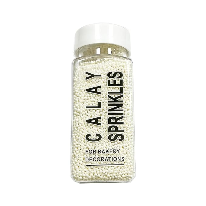 Homipooty Nonpareils Sprinkles Edible White Pearl Sugar sprinkles 110g/3.88oz 2mm Mini White Pearls Baking Cakes Cupcake Topper and Cake Decorations for Valentines Day Halloween Christmas