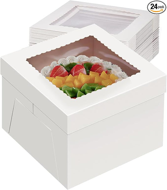 24 Pack Cake Boxes 12 Inch, Sturdy 12x12x8 Inch Bundt Cake Boxes for Home Bakers, Transportation, Multi-Layer Cakes, White Gift Cakes For Wedding, Birthday, Fathers day