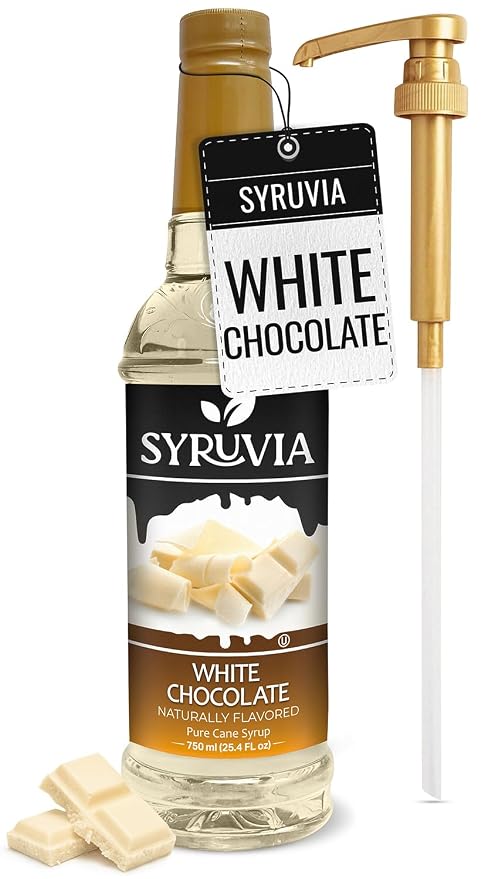Syruvia Coffee Syrup, White Chocolate Flavored Syrup for Drinks, Lattes, and Desserts – 25.4 fl oz - with Pump