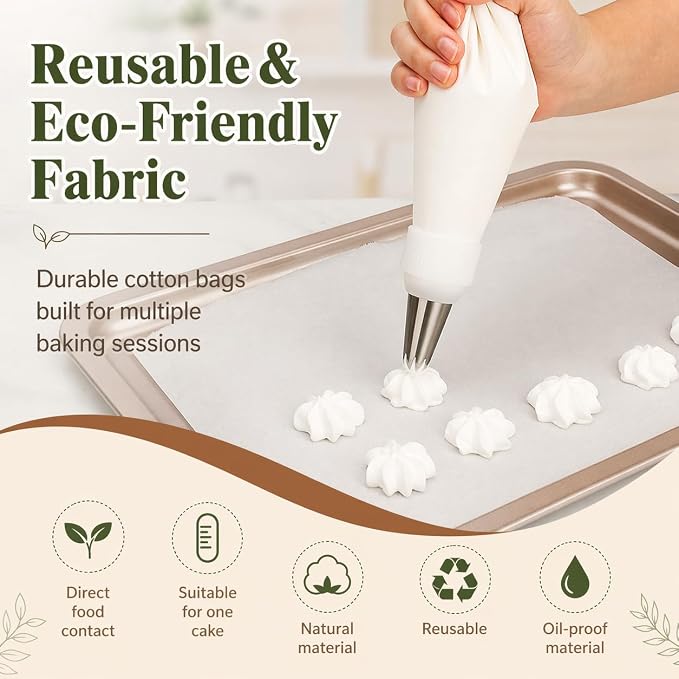 9 PCS Professional Cake Decorating Supplies Kit - Reusable Silicone Pastry Bags and Stainless Steel Icing Piping Tips Set with Couplers and Scrapers, Baking Frosting Tools for Cupcakes, Cookies