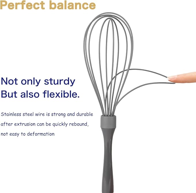 OYV Dishwasher Safe Whisk, Professional Whisks for Cooking Non-Scratch, Stainless Steel & Silicone Wisk, Plastic Rubber Whisk Tool for Nonstick Cookware Pans, Heat Resistant,12-Inch, Grey