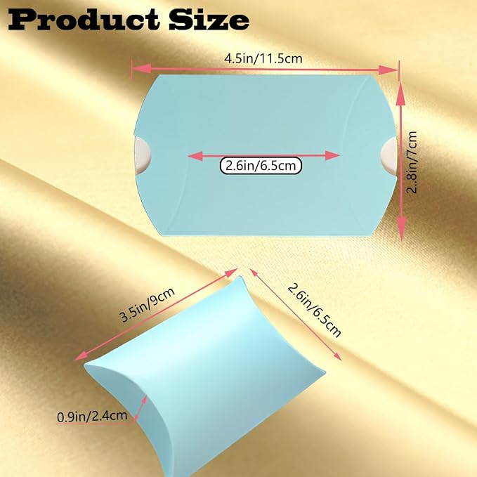 50 Pcs Kraft Paper Pillow Gift Boxes,3.5x2.6 Inch Mini Folding Treat Boxes, Creative Favor Box Folding Treat Boxes for Bakery, Candy, Jewelry, Wedding & Party Favors(Light blue)