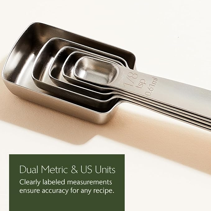 Evermill Measuring Spoons Set – Stainless Steel, Magnetic Storage, Dual Metric & US Units – 5-Piece Durable Measuring Spoon Set for Baking & Cooking (Stainless Steel)
