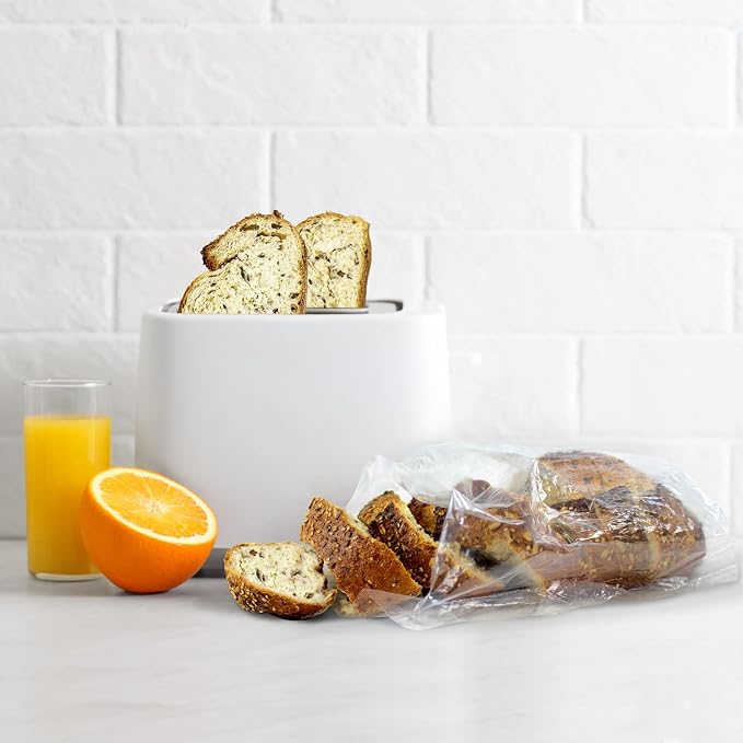 Bread Bags with Ties, Reusable, 100 Clear Bags and 100 Ties