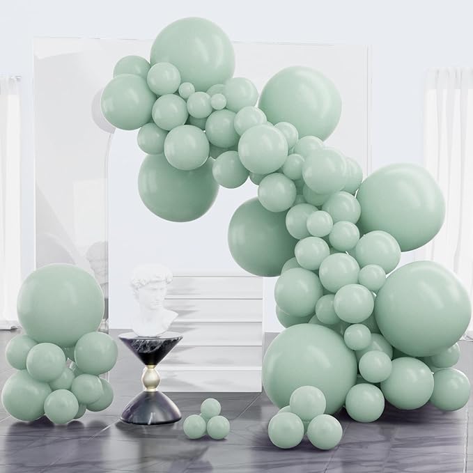 PartyWoo Dusty Green Balloons 100pcs Different Sizes Pack of 18 12 10 5 Inch Sage Olive Eucalyptus Green Boho Neutral Balloon Arch Kit for Jungle Dinosaur Theme Birthday Party Decorations Green-F35