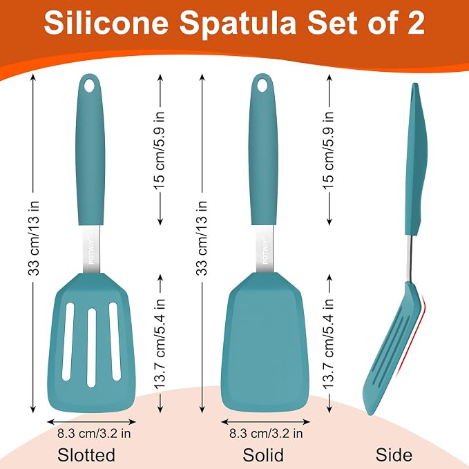 2 Pack Silicone Kitchen Spatula Set, 600°F Heat Resistant (Blue) | BPA Free, Solid & Slotted Turner, Non-Toxic Cooking Utensils, Safe for Non Stick Frying Pan, Dishwasher Safe
