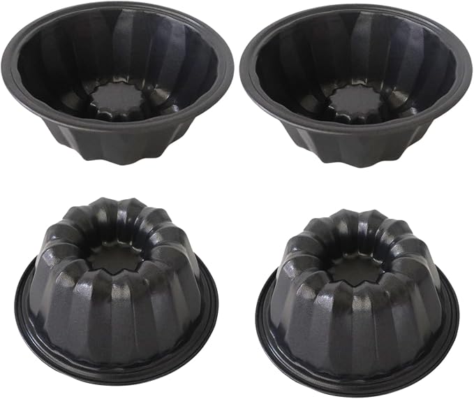 Small Fluted Cake Pan 4 Inch, Mini Round Cake Molds, Nonstick Carbon Steel Fluted Baking Pans for Cakes, Pizzas, Tarts, Pies, Muffin - 4Pcs, Black