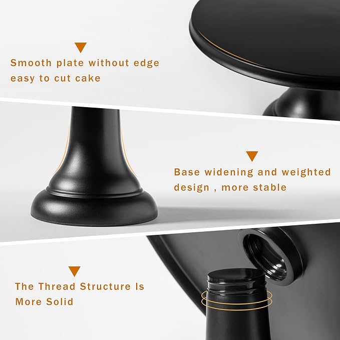 JOYMAY 9.6 Inch Bamboo Fiber Cake Stand, Round Cake Holder, Cake Plate with Detachable Base, Dessert Table Display Set, Cake Decorating for Birthday Party Baking Gifts for 6inch, 8inch Cakes (Black)