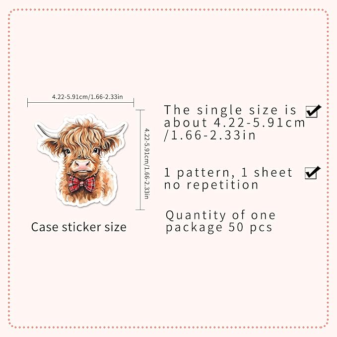 Highland Cow Stickers,50PCS Waterproof Funny Highland Cow Decals for DIY Crafts Water Bottles Laptops Phone Cases Aesthetic Cow Animal Stickers for Cow Lovers