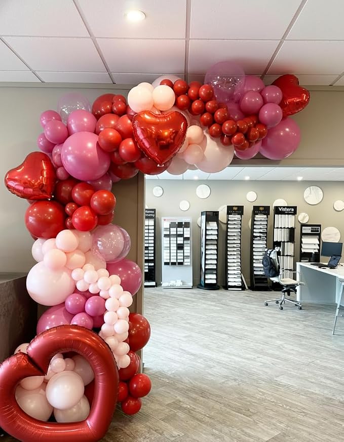 Valentine's Day Balloon Arch Kit - 157Pcs Red Heart and Lip Foil Balloons Hot Pink Red and Pink Latex Balloons Garland Kit for Valentines Day Galentines Day Anniversary Party Decorations