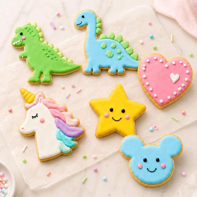 6 Pcs Cookie Cutters Set, Dinosaur Cookie Cutter, Unicorn, Mouse Head, Star and Heart Shapes, Stainless Steel Biscuit Cutters for Baking, Sandwich, Fondant