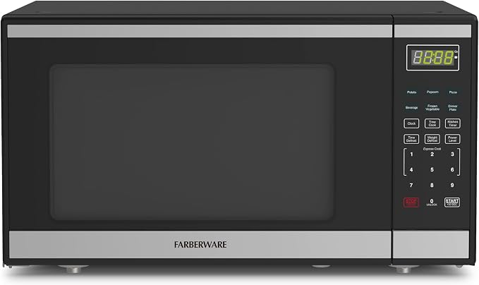 Farberware 1.6 Cu. Ft. Countertop Microwave Oven – 1100 Watts Power, Auto Cook Settings, Defrost, Easy Clean and Child Safety Lock - Stainless