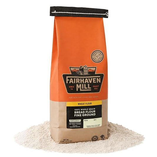 Fairhaven Mill Fine Ground Whole Wheat Bread Flour, 5 lbs | USDA Organic Certified, 100% Whole Grain, High Protein, USA Grown & Milled, 8501F