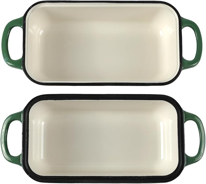 9 x 5 Inch Bread Pan Enameled Cast Iron Loaf Pan with Lid for Baking, 2 in 1 Non-stick Sourdough Bread Loaf Pan for Homemade Bread, Oven & Stovetop Safe for Gas, Electric & Induction, Green