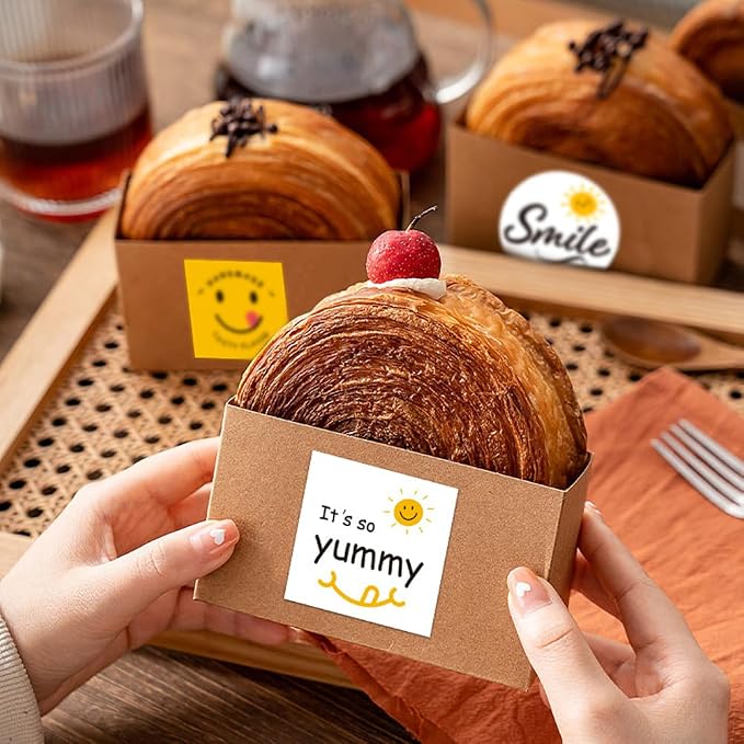 Smile Face Stickers, 180pcs Happy Face Labels 2inch Round Square Cute Handmade Sweetness Stickers for Bakery Packaging Gift Bags Envelopes Cookie Boxes Thank You Notes
