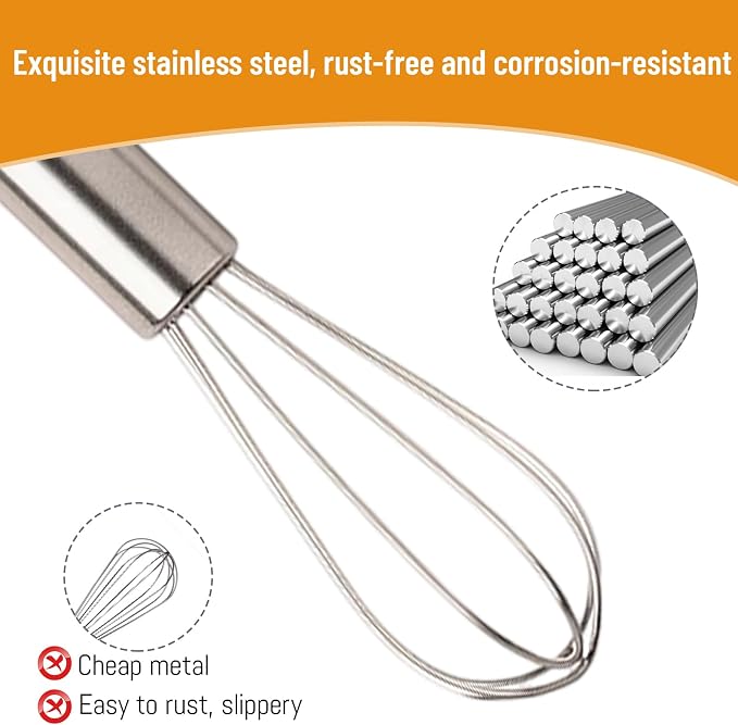 3 Pack Small Whisks for Mixing, Mini Whisks, Blending, Whisking, Mini Wisking Tool for Eggs, Sauces, Batters, Dough, Ideal for Home Kitchen, Baking, Cooking