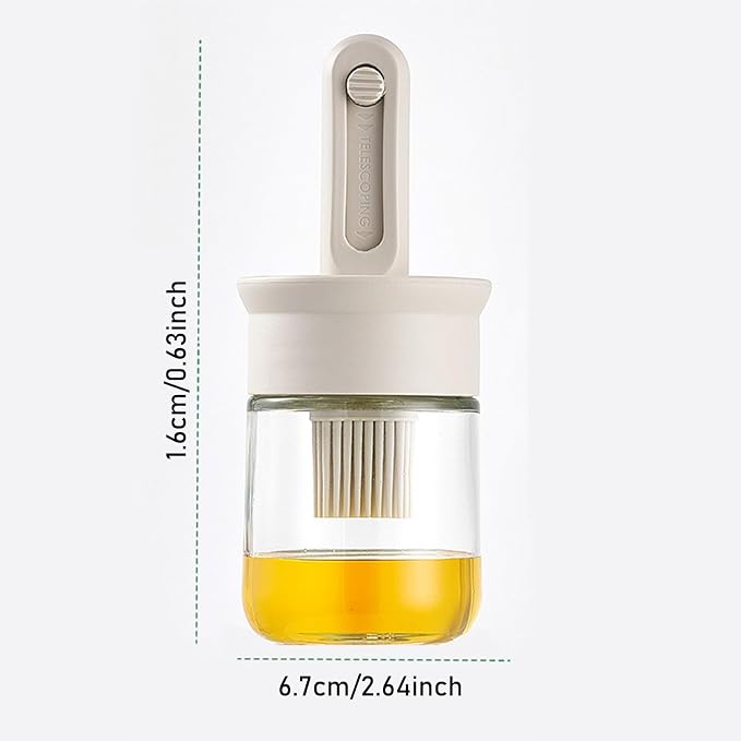 Oil Dispenser Bottle with Brush - Glass Oil Dispenser for Kitchen with Silicone Heat Brush - Cooking Brush for Oil and Cooking BBQ Grill Frying Kitchen (B, 16x6.7cm)