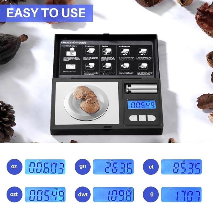 THINKSCALE Milligram Scale 50g x 0.001g, Powder Scale 0.001g Accuracy | Micro Scale for Weighing Powders & Jewelry, 50g Calibration Weight for Mg Scale, 6 Units, Tare, LCD Display