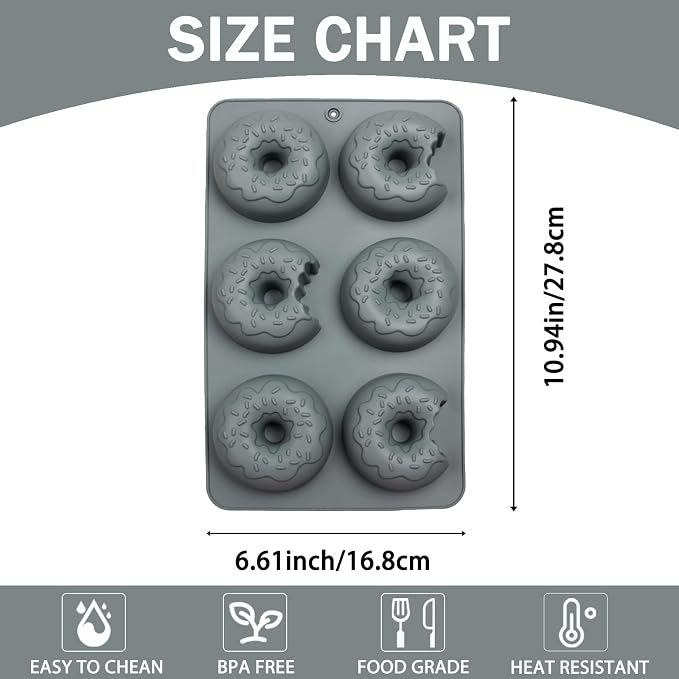 Silicone Donut Molds, 6-Cavity Nonstick Donut Baking Pan for Donuts, Bagels, Cake, Biscuit, Muffin, Cornbread, Brownie, Mousse