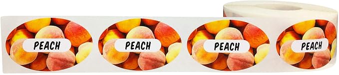 Peach Grocery Store Food Labels 1.25 x 2 Inch Oval Shape 500 Total Adhesive Stickers