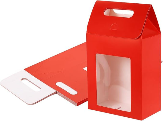 uxcell 8Pcs Gift Boxes, Favor Box with Clear Window and Handle, Stand Up Favor Treat Boxes for Candy, Cookies, Party Store, Packaging, Wedding, Red