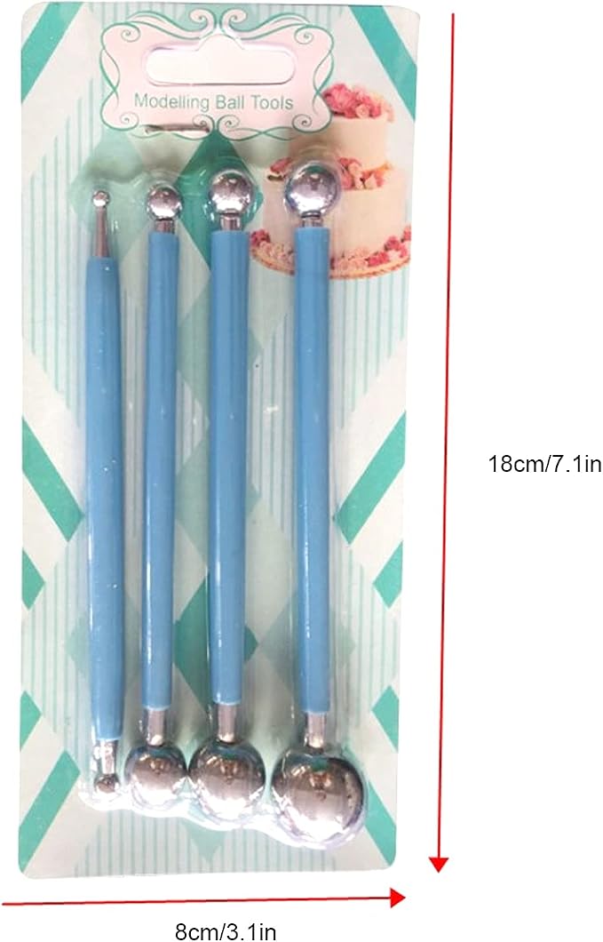 4 Pcs Stainless Steel Ball Sculpting Tool Set for Fondant Cake Decoration Clay Modeling Handcraft Baking Nail Art Creative Craft Kit with 8 Ball Heads
