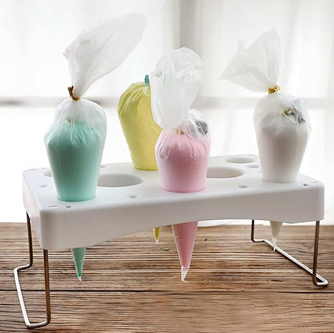 Piping bag shelf Decorating bag rack Cake decorating frosting bag rack Stainless steel feet Cake tools DIY baking 12 cavity cream bag rack (1 Pack)