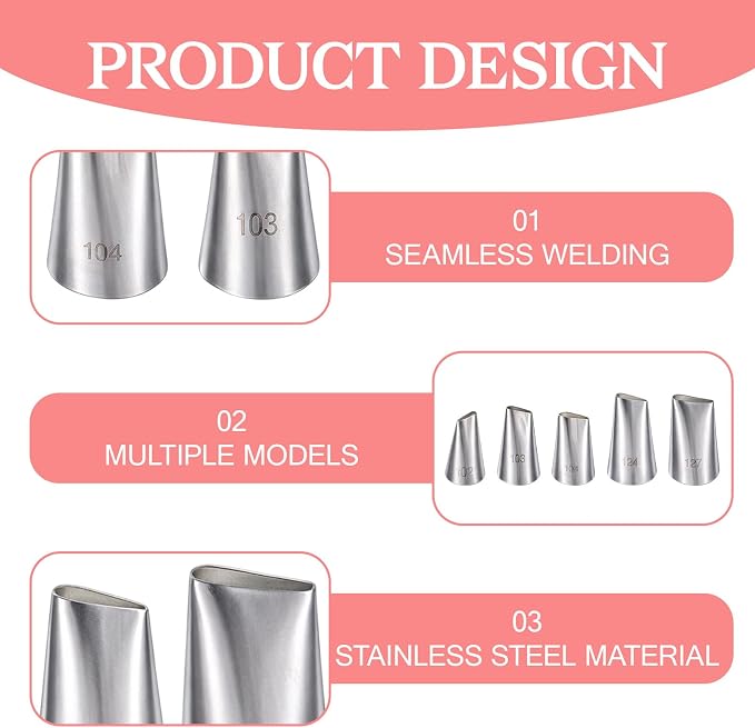 6 Pcs Large Piping Tips Frosting Piping Kit Stainless Steel Cake Decorating Tips Pastry Icing Tip Nozzles Pastry Bags Tip Baking Tools for Cupcakes Cookies Buttercream Supplies with Coupler