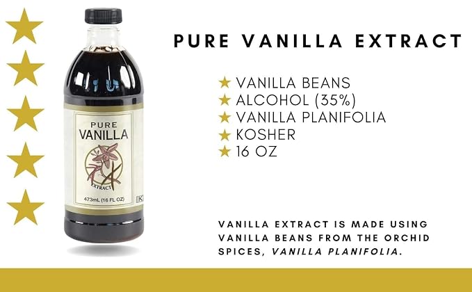 KS Pure Vanilla Extract 16 FL OZ, with RON DEYMOND Card, Real Vanilla Extract - For Cooking, Drinks & Desserts - 100% Vegan, Sugar Free & Kosher - Non-GMO & Gluten-Free