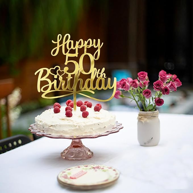 Sleyberoy Acrylic Happy 50th Birthday Cake Topper- Hello 50,Cheers to 50 Years,50th Anniversary/Birthday Party、 men and women Happy Fifty Birthday Selected cake decoration (50th)