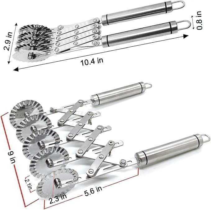 5-Wheel Pastry Knife,Spaghetti And Noodle Slicer, Stainless Steel Fluted Pasta Crimping Wheel Dough Crimper Cutter Roller Ravioli Maker Tool for Pizza Noodle Cracker(with handle)